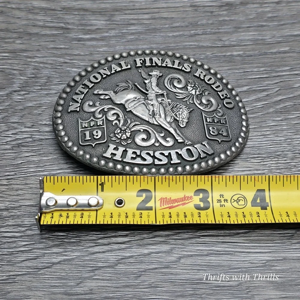 Vintage 1984 National Finals Rodeo Western Belt Buckle -  Fred Fellows - Hesston
